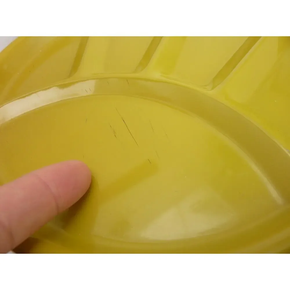 Vintage MCM Japan Yellow Aluminum Fondue Pot Set Wood Handles Plates